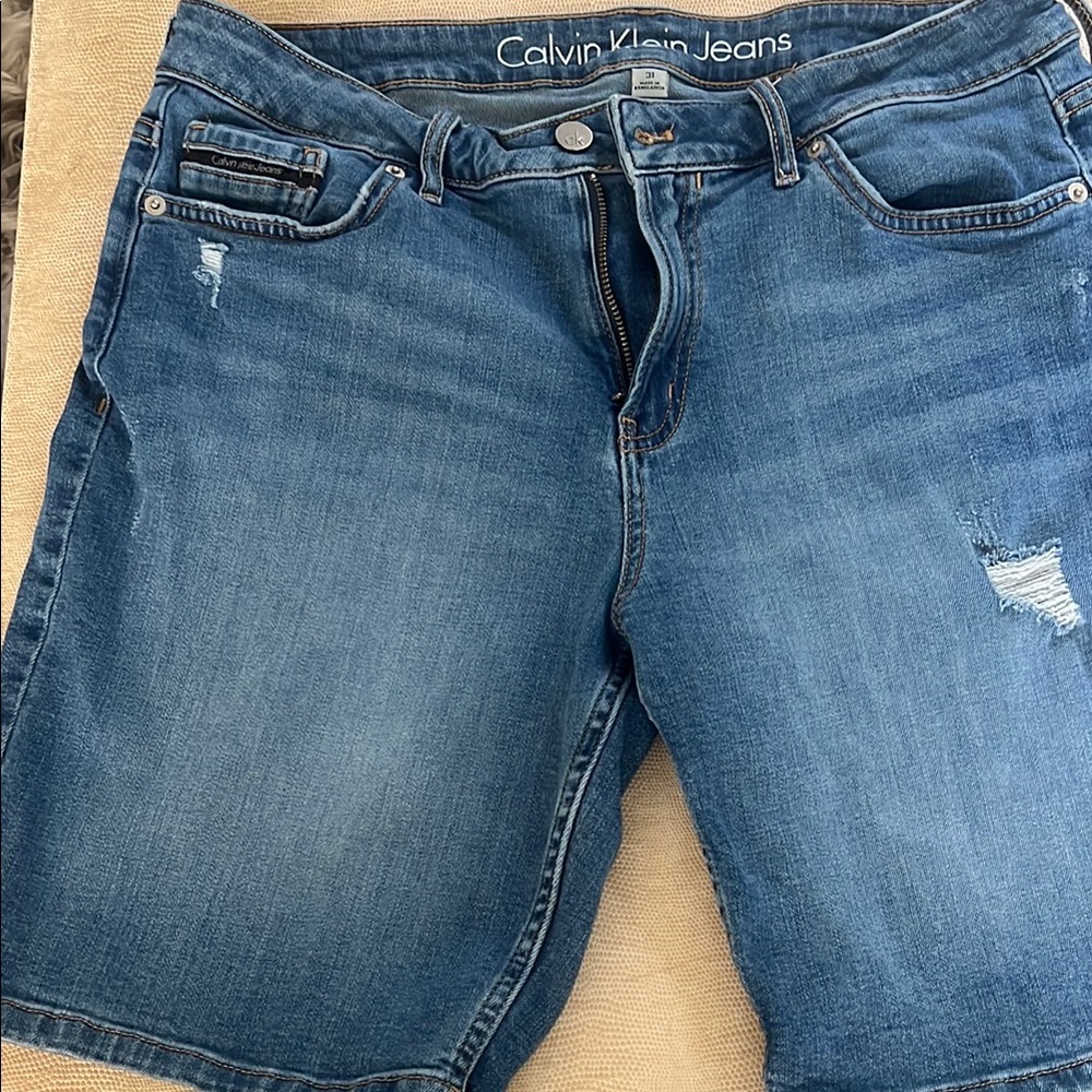 Calvin Klein Distressed Blue Denim Shorts